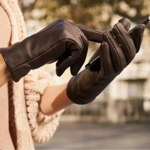 Vintage Brown Leather Gloves NWOT Fur Lining Made in Japan Small - Picture 1 of 7